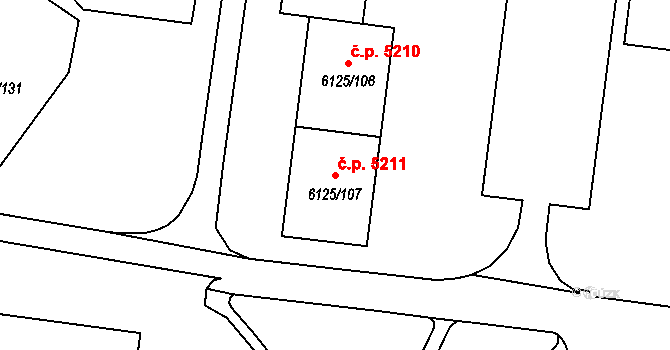 Chomutov 5211 na parcele st. 6125/107 v KÚ Chomutov I, Katastrální mapa