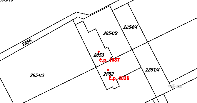Hranice 1037, Karviná na parcele st. 2853 v KÚ Karviná-město, Katastrální mapa