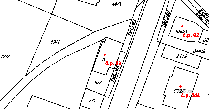 Rokytnice 93, Vsetín na parcele st. 3 v KÚ Rokytnice u Vsetína, Katastrální mapa
