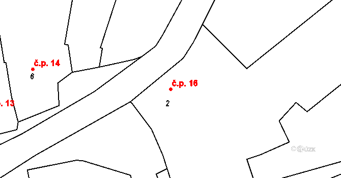 Třímany 16, Kladruby na parcele st. 2 v KÚ Třímany, Katastrální mapa