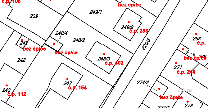 Křimice 402, Plzeň na parcele st. 248/3 v KÚ Křimice, Katastrální mapa