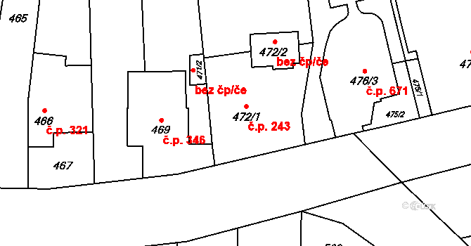Pozořice 243 na parcele st. 472/1 v KÚ Pozořice, Katastrální mapa