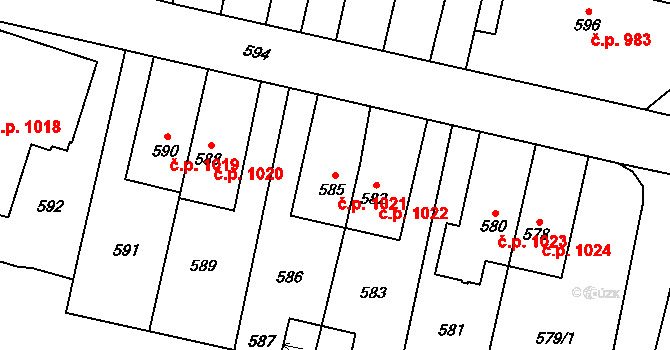 Šumbark 1021, Havířov na parcele st. 585 v KÚ Šumbark, Katastrální mapa