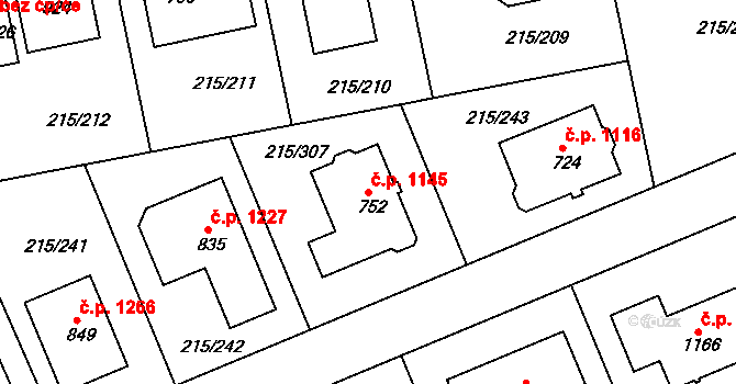 Rudná 1145 na parcele st. 752 v KÚ Hořelice, Katastrální mapa