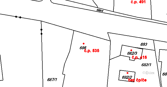 Šluknov 535 na parcele st. 686 v KÚ Šluknov, Katastrální mapa