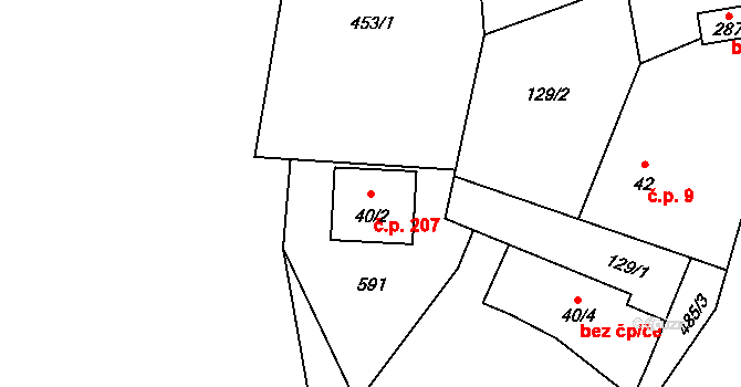Koleč 207 na parcele st. 40/2 v KÚ Koleč, Katastrální mapa