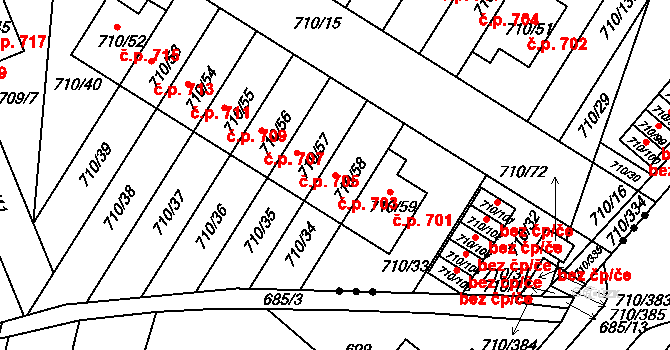 Poříčí 703, Boršov nad Vltavou na parcele st. 710/58 v KÚ Boršov nad Vltavou, Katastrální mapa