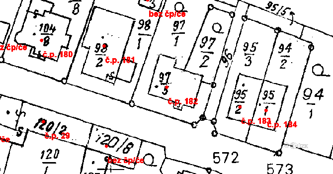 Dyjákovičky 182 na parcele st. 97/5 v KÚ Dyjákovičky, Katastrální mapa
