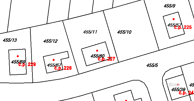 Roudné 227 na parcele st. 455/60 v KÚ Roudné, Katastrální mapa