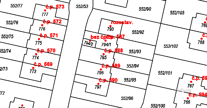 Líbeznice 588 na parcele st. 795 v KÚ Líbeznice, Katastrální mapa