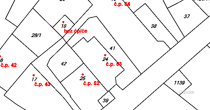 Šašovice 53, Želetava na parcele st. 24 v KÚ Šašovice, Katastrální mapa