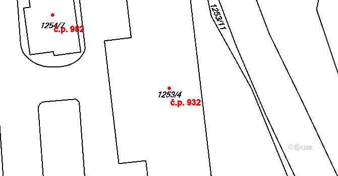 Vejprnice 932 na parcele st. 1253/4 v KÚ Vejprnice, Katastrální mapa