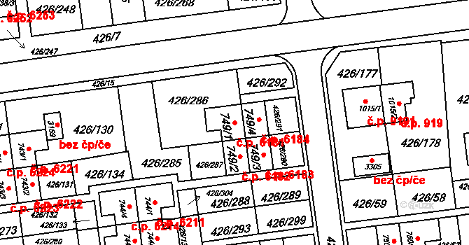 Otrokovice 6181 na parcele st. 749/1 v KÚ Otrokovice, Katastrální mapa