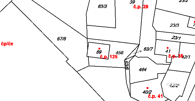 Horní Stakory 125, Kosmonosy na parcele st. 89 v KÚ Horní Stakory, Katastrální mapa