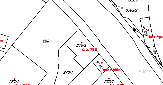 Vyškov-Předměstí 793, Vyškov na parcele st. 270/2 v KÚ Vyškov, Katastrální mapa