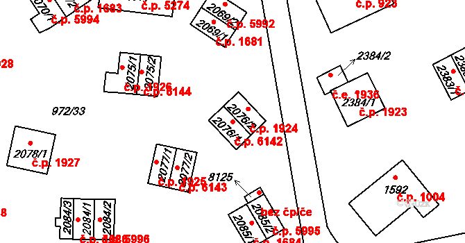 Zlín 6142 na parcele st. 2076/1 v KÚ Zlín, Katastrální mapa