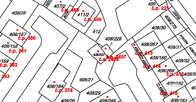 Dobšice 2436 na parcele st. 408/243 v KÚ Dobšice u Znojma, Katastrální mapa