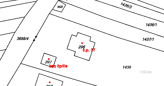 Lhotka 37, Hradčovice na parcele st. 296 v KÚ Lhotka u Hradčovic, Katastrální mapa