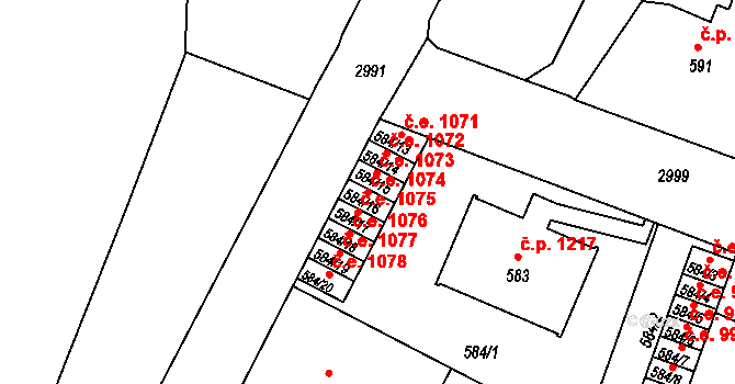 Děčín II-Nové Město 1074, Děčín na parcele st. 584/16 v KÚ Děčín, Katastrální mapa
