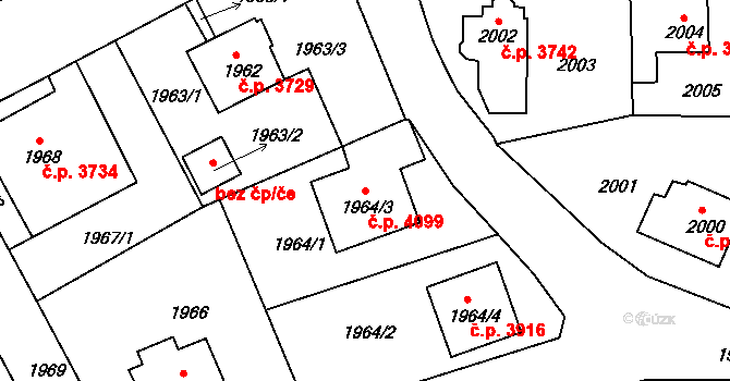 Mšeno nad Nisou 4099, Jablonec nad Nisou na parcele st. 1964/3 v KÚ Mšeno nad Nisou, Katastrální mapa