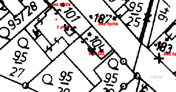 Heřmaň 102 na parcele st. 104 v KÚ Heřmaň, Katastrální mapa