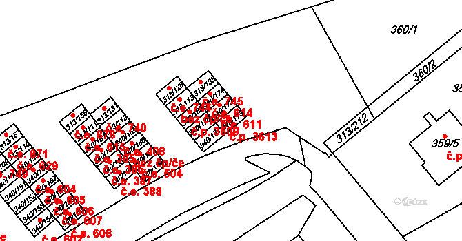 Vyškov-Předměstí 3613, Vyškov na parcele st. 340/173 v KÚ Vyškov, Katastrální mapa