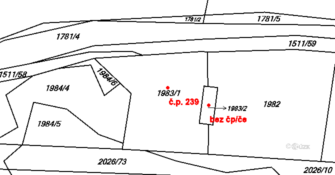 Bylnice 239, Brumov-Bylnice na parcele st. 1983/1 v KÚ Bylnice, Katastrální mapa