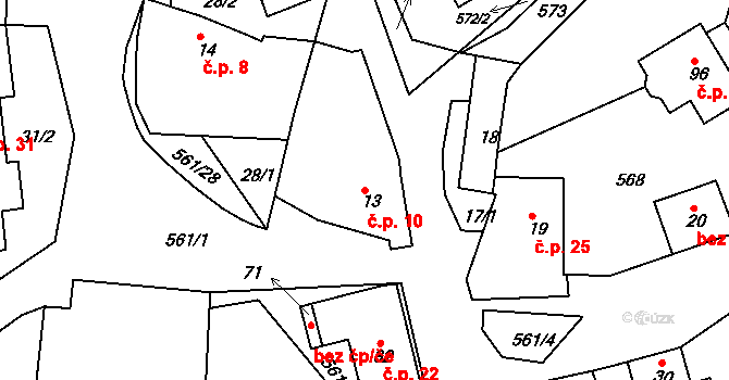 Mirošov 10, Valašské Klobouky na parcele st. 13 v KÚ Mirošov u Valašských Klobouk, Katastrální mapa