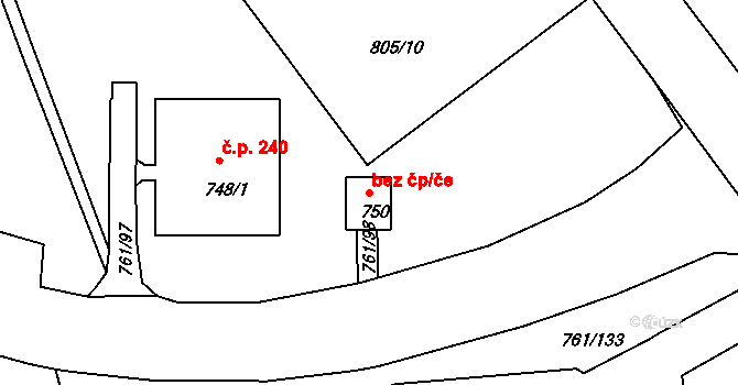 Děčín 40670210 na parcele st. 750 v KÚ Bynov, Katastrální mapa