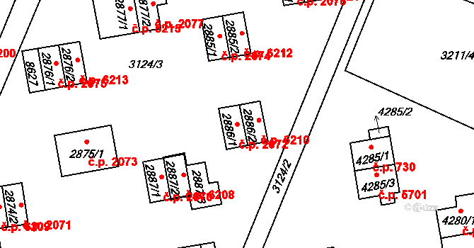 Zlín 2072 na parcele st. 2886/1 v KÚ Zlín, Katastrální mapa