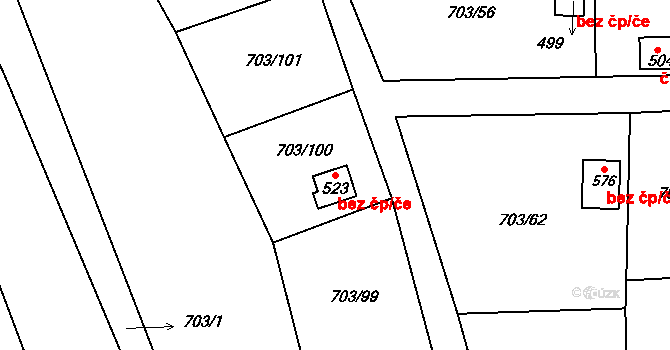Bečov 43007210 na parcele st. 523 v KÚ Bečov u Mostu, Katastrální mapa