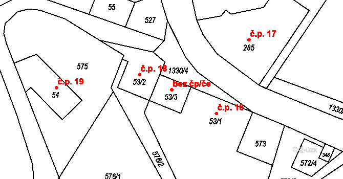 Kytlice 43169210 na parcele st. 53/3 v KÚ Falknov, Katastrální mapa