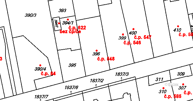 Kylešovice 548, Opava na parcele st. 396 v KÚ Kylešovice, Katastrální mapa