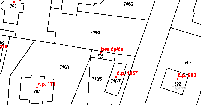 Řevnice 45733210 na parcele st. 708 v KÚ Řevnice, Katastrální mapa