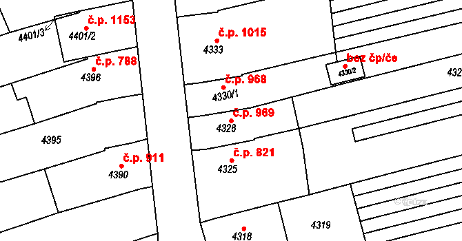Vlčnov 969 na parcele st. 4328 v KÚ Vlčnov, Katastrální mapa