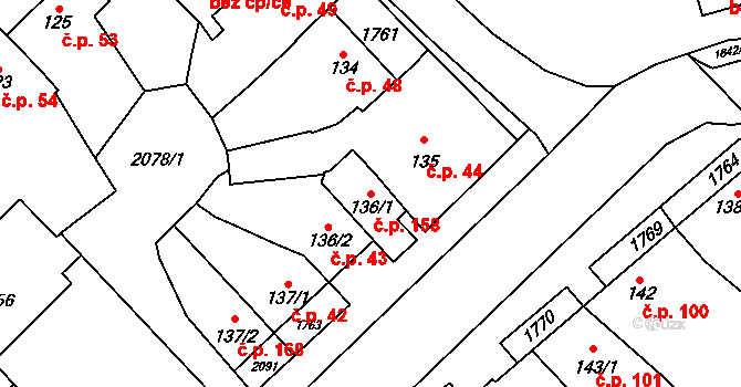Hostěrádky-Rešov 158 na parcele st. 136/1 v KÚ Hostěrádky, Katastrální mapa