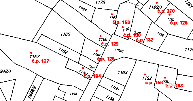Pustiměř 128 na parcele st. 1164 v KÚ Pustiměř, Katastrální mapa