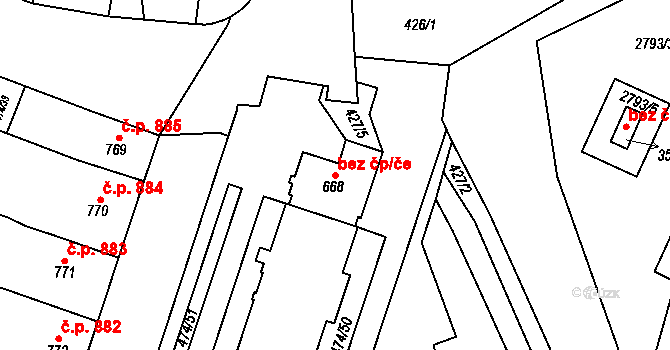 Nový Bydžov 49581210 na parcele st. 668 v KÚ Nový Bydžov, Katastrální mapa