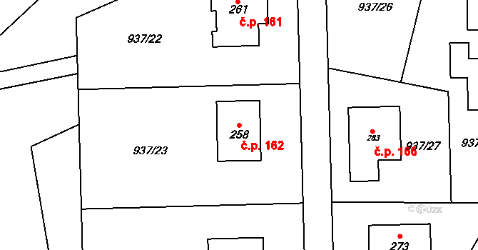 Černovice 162 na parcele st. 258 v KÚ Černovice u Kunštátu, Katastrální mapa