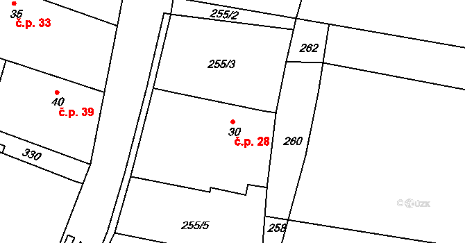 Brčekoly 28, Rosice na parcele st. 30 v KÚ Brčekoly, Katastrální mapa