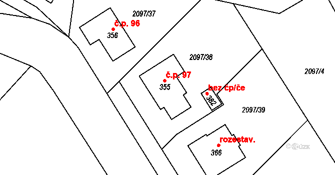 Turkovice 97, Ondřejov na parcele st. 355 v KÚ Turkovice u Ondřejova, Katastrální mapa
