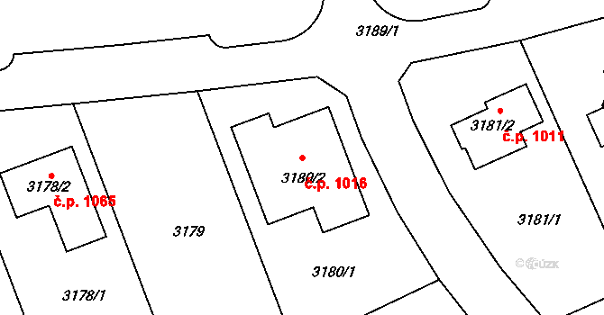 Lužice 1016 na parcele st. 3180/2 v KÚ Lužice u Hodonína, Katastrální mapa