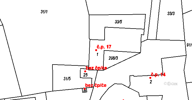 Jarotice 17, Mirotice na parcele st. 1 v KÚ Jarotice, Katastrální mapa