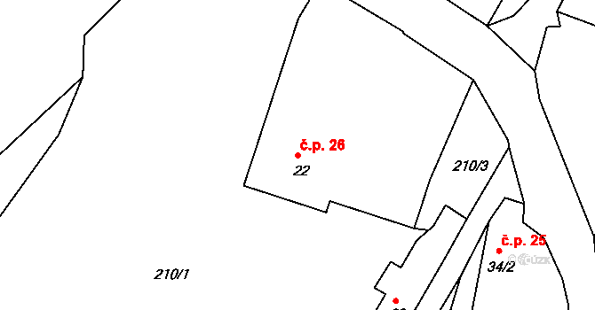 Krsice 26, Čimelice na parcele st. 22 v KÚ Krsice, Katastrální mapa