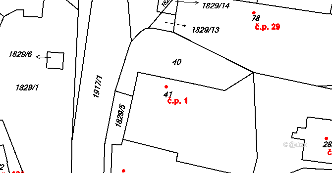 Hromnice 1 na parcele st. 41 v KÚ Hromnice, Katastrální mapa