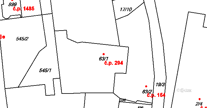 Rudná 294 na parcele st. 63/1 v KÚ Dušníky u Rudné, Katastrální mapa