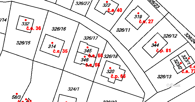 Javorná 55, Čachrov na parcele st. 345 v KÚ Javorná na Šumavě, Katastrální mapa