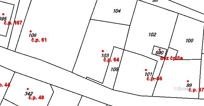 Bušovice 64 na parcele st. 103 v KÚ Bušovice, Katastrální mapa