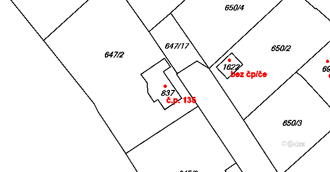 Olivětín 135, Broumov na parcele st. 837 v KÚ Broumov, Katastrální mapa