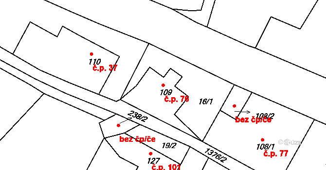 Suchý Důl 76 na parcele st. 109 v KÚ Suchý Důl, Katastrální mapa
